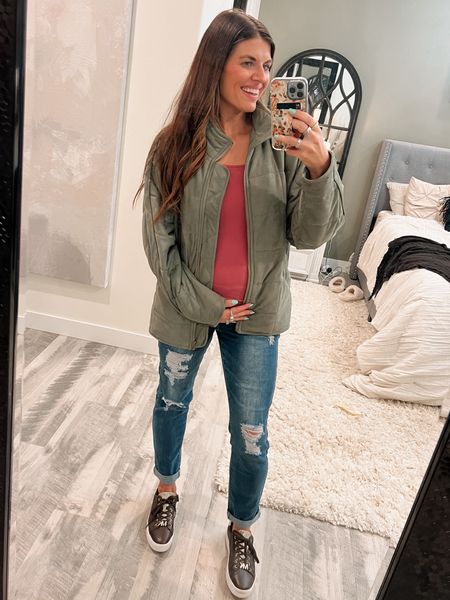 Friday casual date night with the family 🫶🏼 finally found a pair of maternity jeans I love! #maternityjeans #18weekspregnant #secondtrimester #bumpfriendly #casualoutfit #jeancrush #michaelkors 

#LTKbump #LTKstyletip #LTKshoecrush