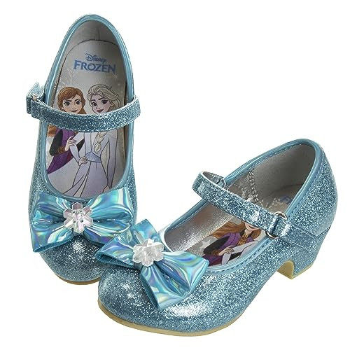 Disney Frozen Shoes - Girls Mary Jane Flat Pump Strap with Bow - Kids Character Elsa Anna Princess Dress up Costume Flower School Party Flats Slip on - Blue (Size 10 Toddler) | Amazon (US)