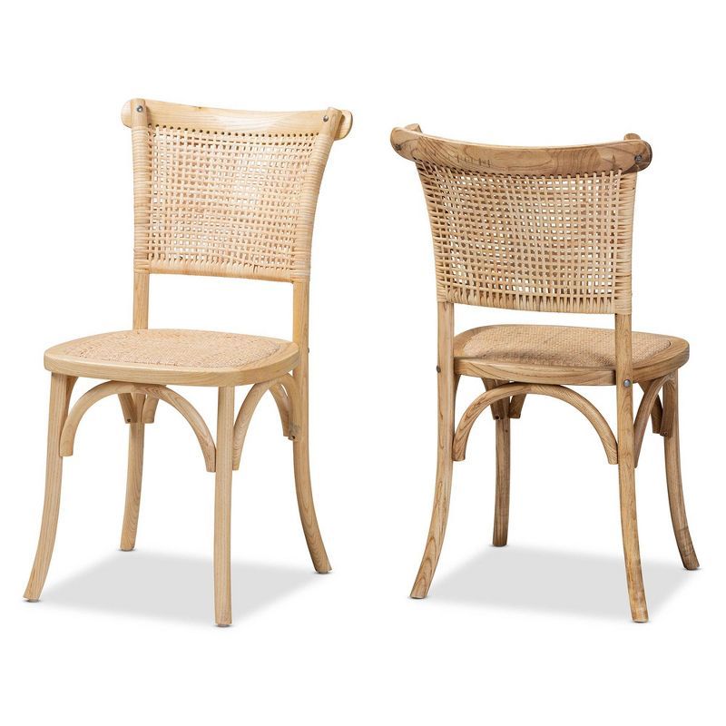 2pc Fields Woven Rattan and Wood Cane Dining Chair Set Brown - Baxton Studio | Target