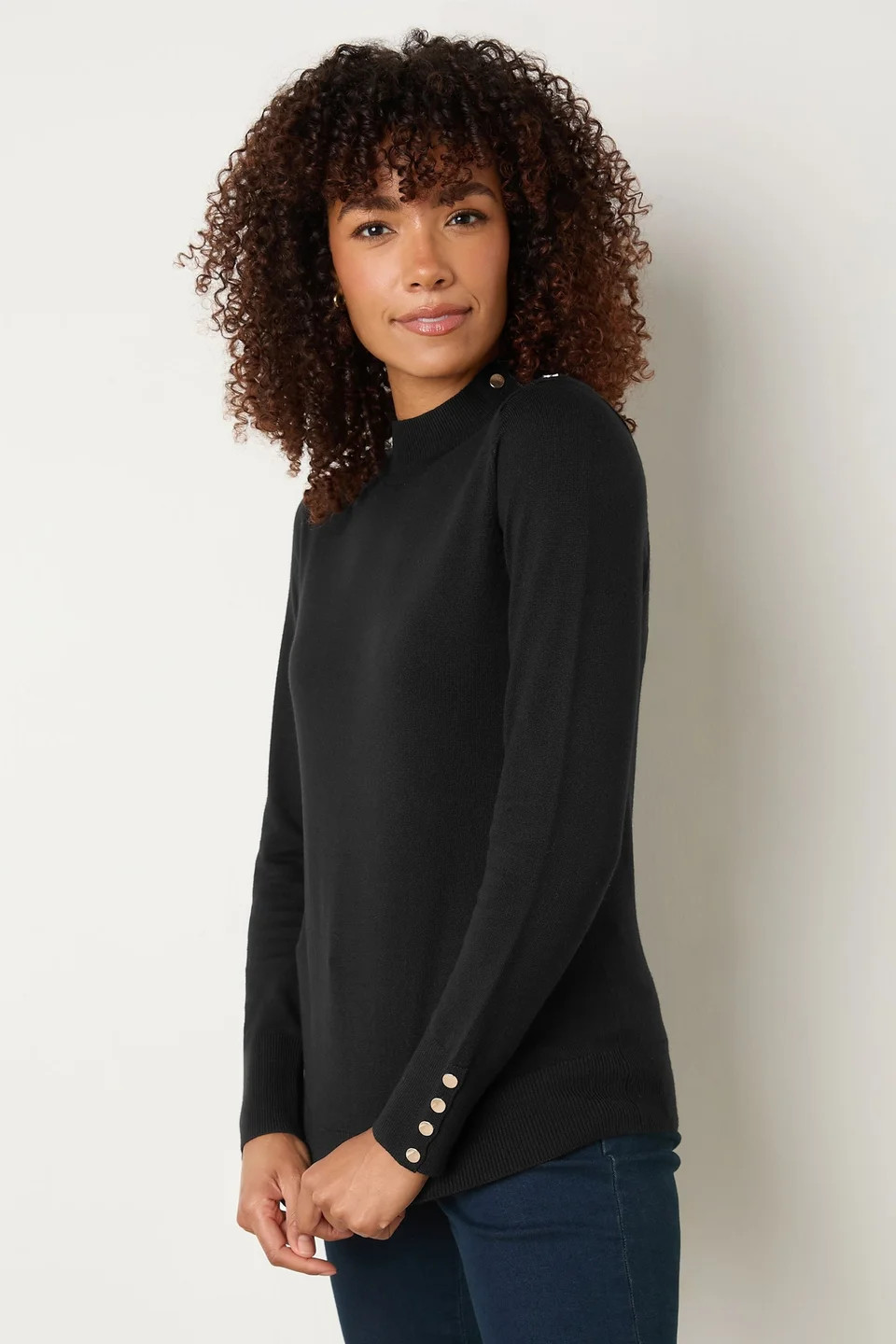 M&Co Black Button Turtle Neck Jumper | Matalan (UK)