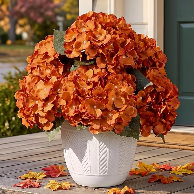 Auihiay Orange Hydrangea Artificial Flowers for Outdoors Fall Decor | Amazon (US)