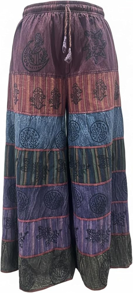 Ezhippie Women\u2019s Boho Cotton Patchwork Summer Wide Leg Festival Palazzo Pants | Amazon (US)