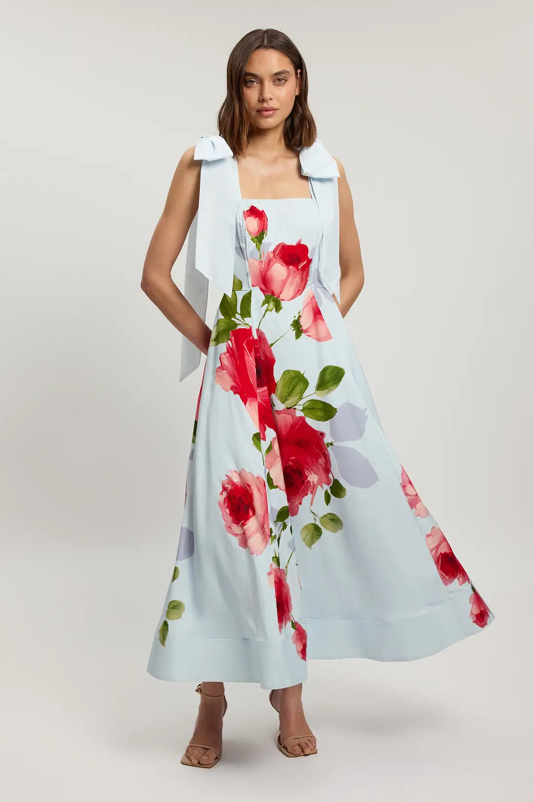 Viscose Linen Floral Print Woven Prom Dress | Karen Millen