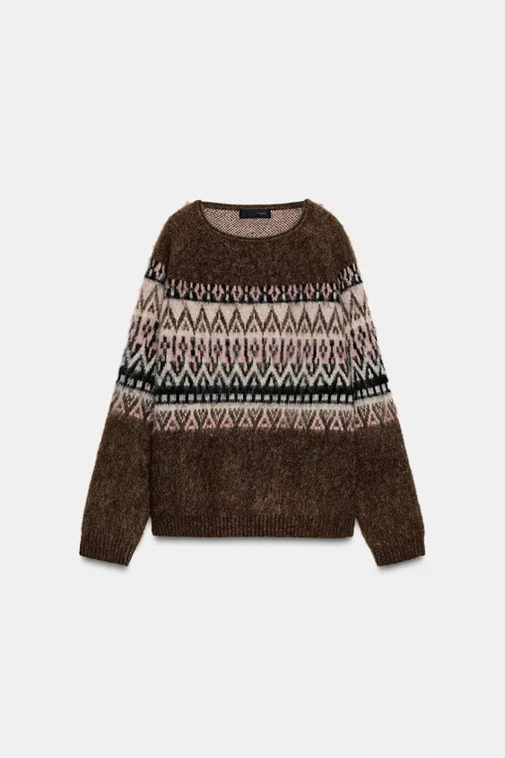 BRUSHED EFFECT JACQUARD KNIT JUMPER | Zara US