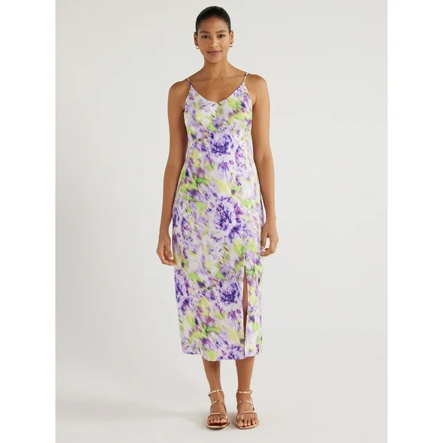 Scoop Women's Satin Midi Slip Dress with Side Slit, Sizes XS-XXL | Walmart (US)