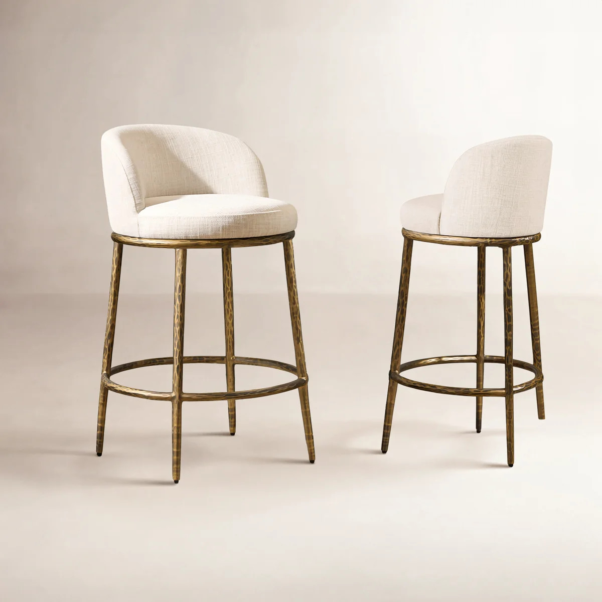 Gelder 26.5" Modern Glam Upholstered Bar Stool with Hammered Metal Legs & Curved Low Back for Kit... | Wayfair North America