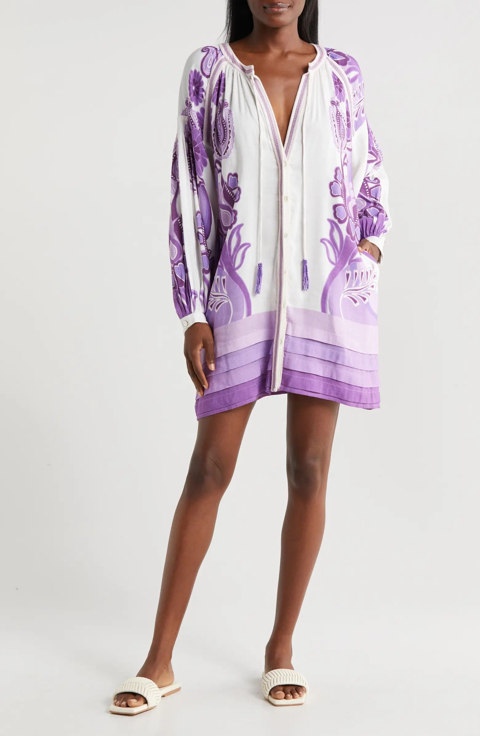 Color Festival Long Sleeve Linen Blend Cover-Up Dress | Nordstrom