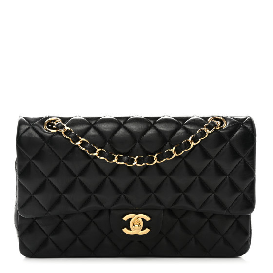 Lambskin Quilted Medium Double Flap Black | FASHIONPHILE (US)