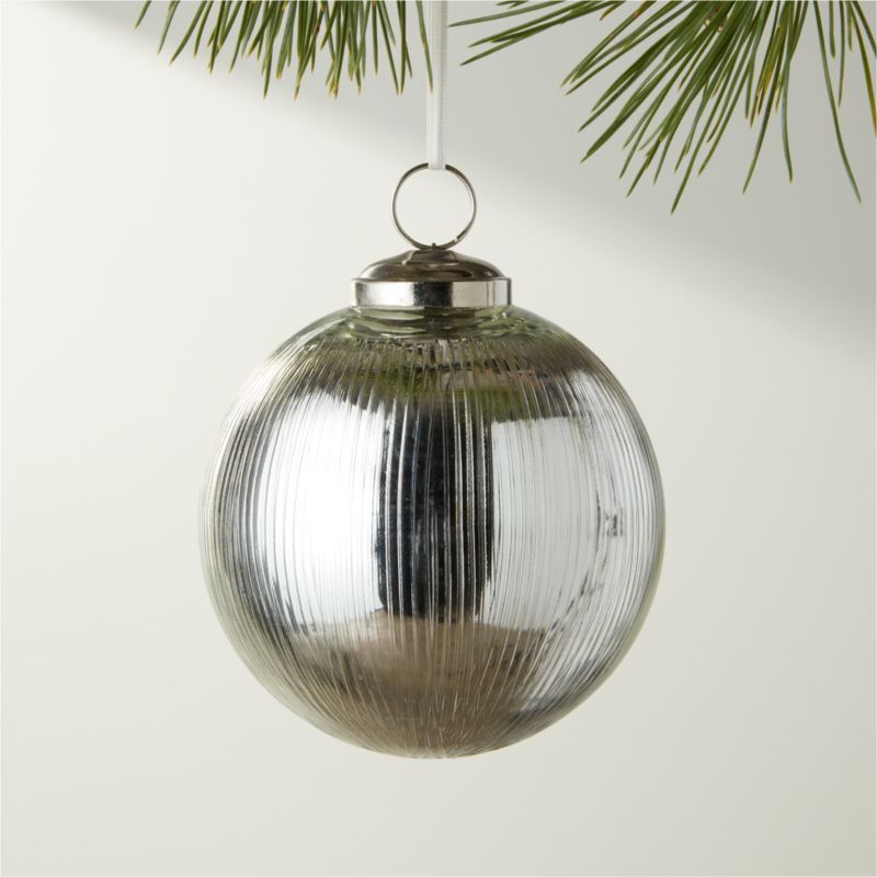 Etch Clear Ribbed Glass Ball Christmas Ornament 4'' + Reviews | CB2 | CB2