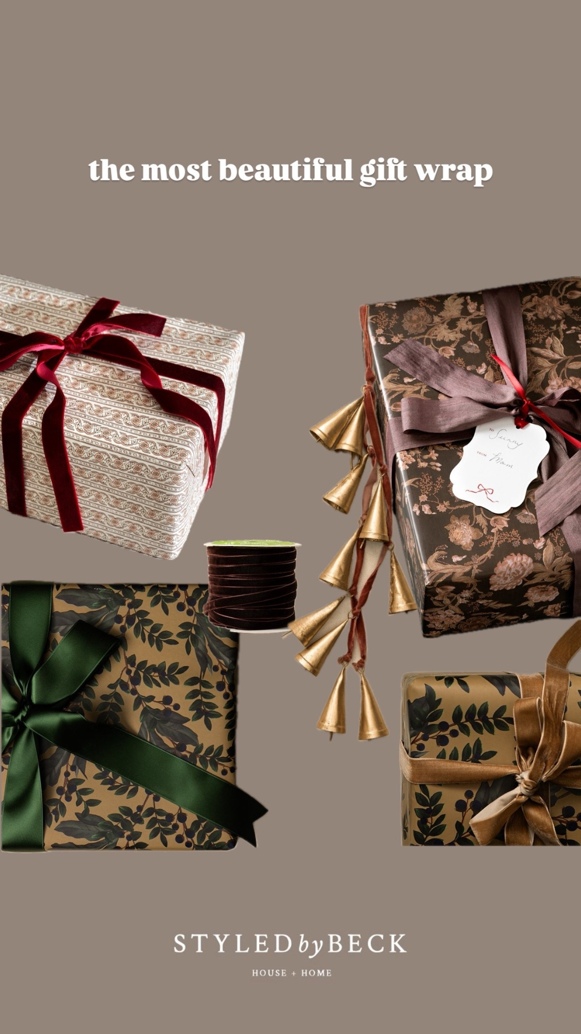 studio McGee, McGee and co, gift wrap, beautiful floral Christmas wrapping, ornaments, bells, velvet ribbon

#LTKHoliday #LTKHome #LTKGiftGuide