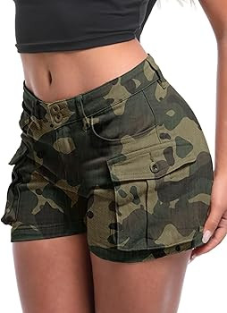 ELLEVEN Women's High-Stretch Cargo Shorts, Y2K Mini, High Waisted, Slim-Fitted Jean Shorts with P... | Amazon (US)