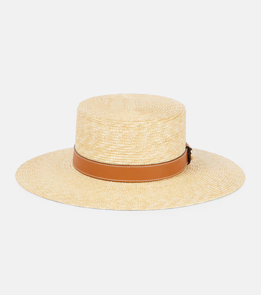 Gucci GG leather-trimmed straw boater hat | Mytheresa (UK)
