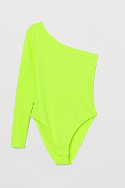 One-shoulder Bodysuit - Neon yellow -  | H&M US | H&M (US)