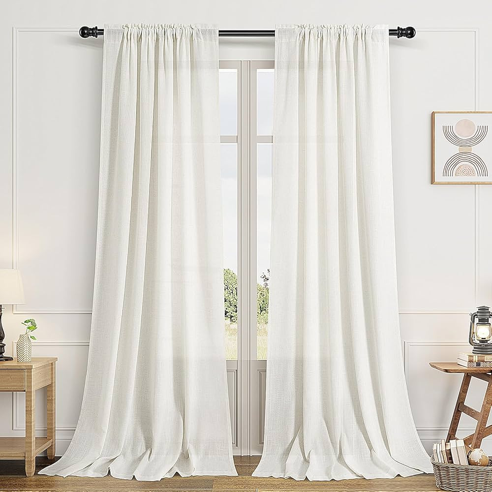 Guken Natural Linen Curtains 90 Inches Long 2 Panels for Living Room Light Filtering Window Curta... | Amazon (US)