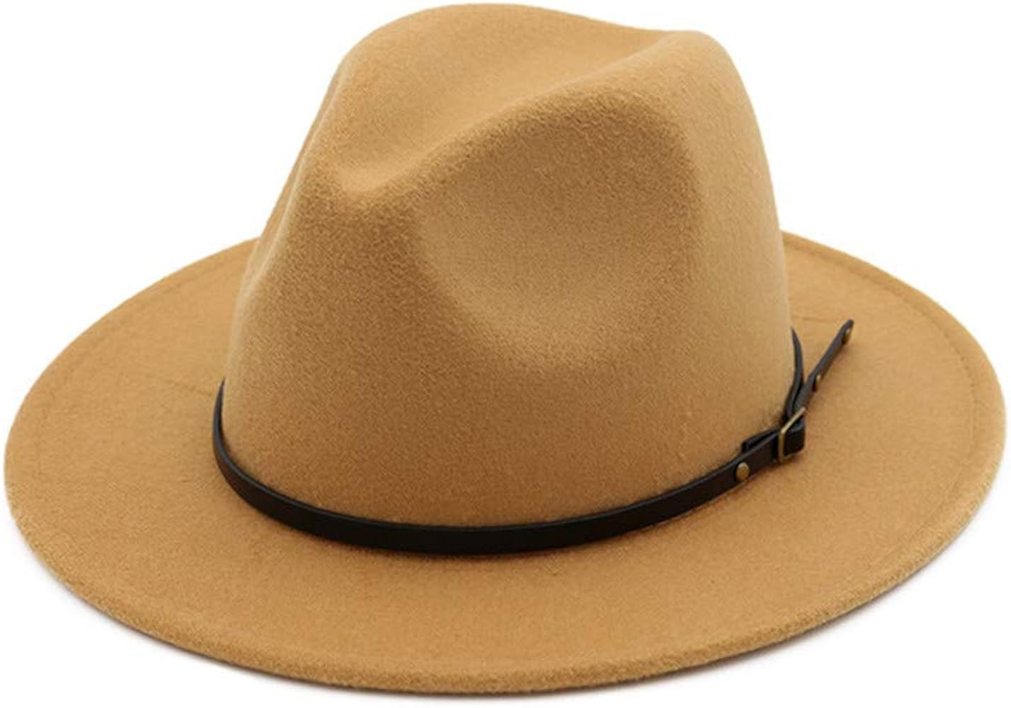 HUDANHUWEI Women's Classic Wide Brim Fedora Hat with Belt Buckle Felt Panama Hat | Amazon (US)