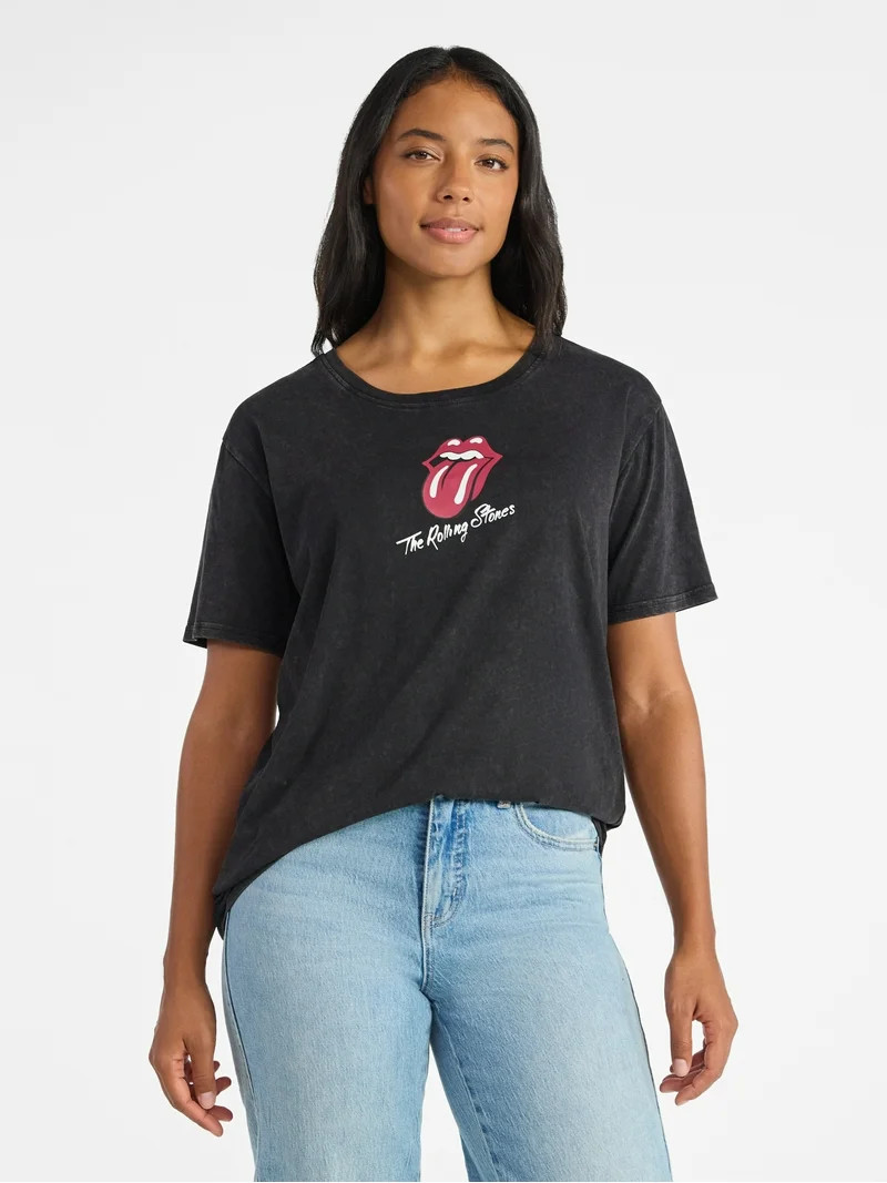 Time and Tru Women's Rolling Stones Tongue Graphic Tee with Short Sleeves, Sizes XS-XXXL | Walmart (US)