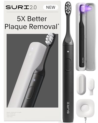 SURI 2.0 New Sonic Electric Toothbrush with Pressure Sensor & UV-Cleaning Travel Case | 40+Day Battery | Electric Toothbrush for Adults | Travel Toothbrushes | Tooth Brush | Black | Amazon (US)
