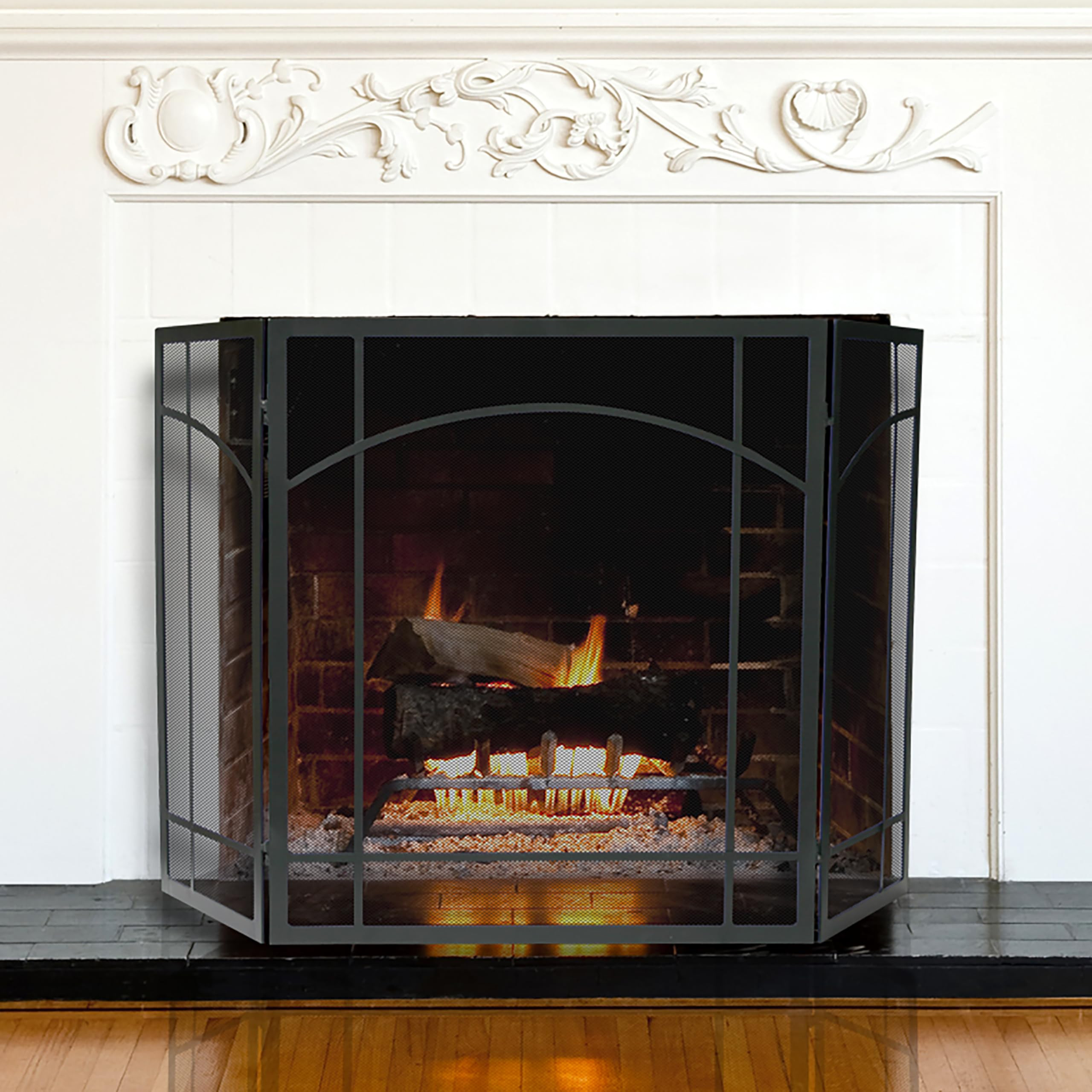 UniFlame, S-1023, 3 Fold Black Wrought Iron Mission Fireplace Screen | Amazon (US)