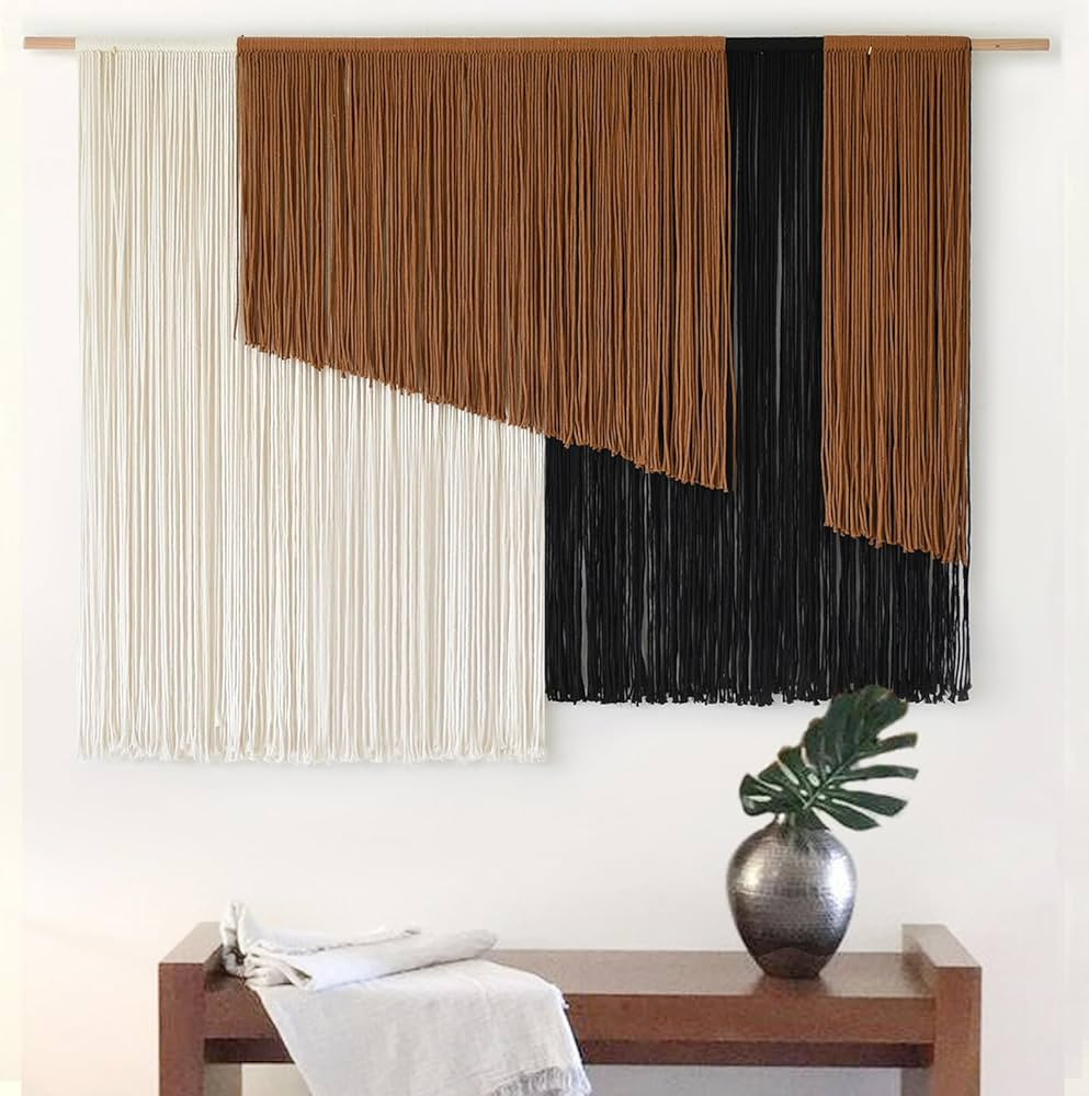 Large Macrame Wall Hanging Dip Dyed Fiber Macrame Wall Decor Boho Cord Living Room Wall Art 57" W... | Amazon (US)