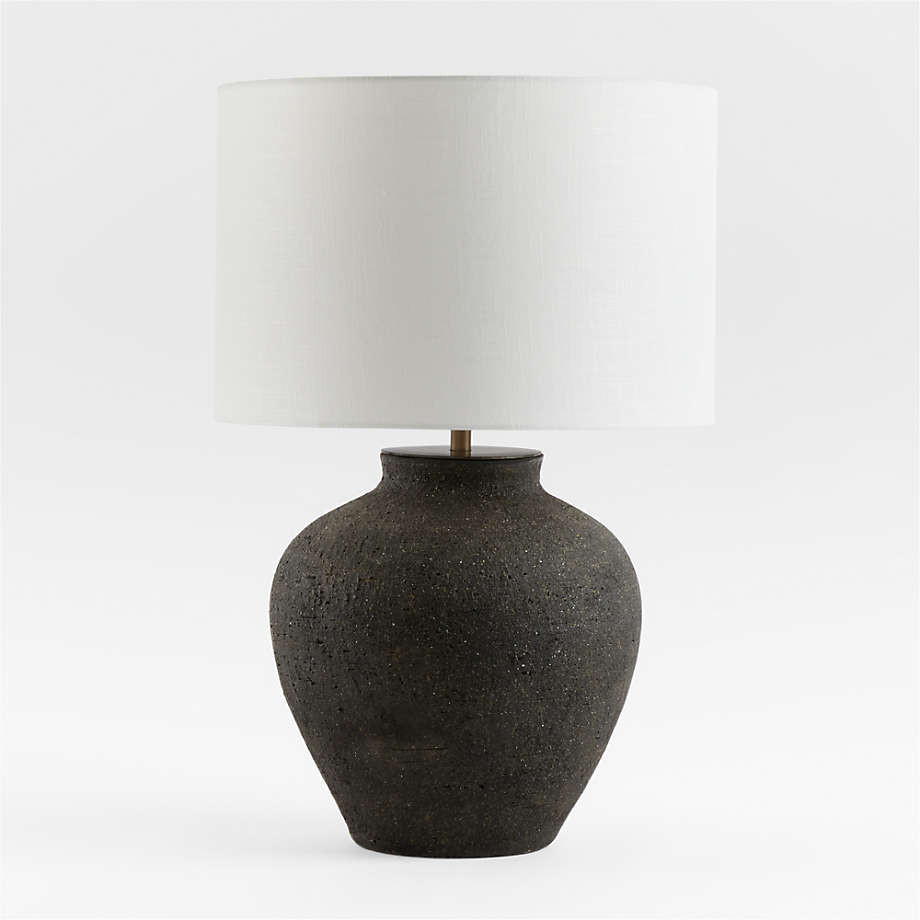Corfu Black Table Lamp with Linen Drum Shade Bedroom Lighting + Reviews | Crate & Barrel | Crate & Barrel
