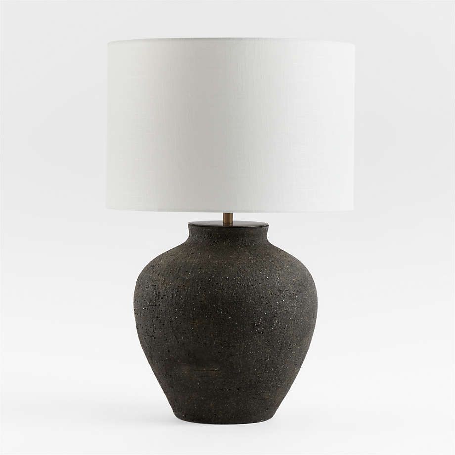 Corfu Black Table Lamp with Linen Drum Shade Bedroom Lighting + Reviews | Crate & Barrel | Crate & Barrel