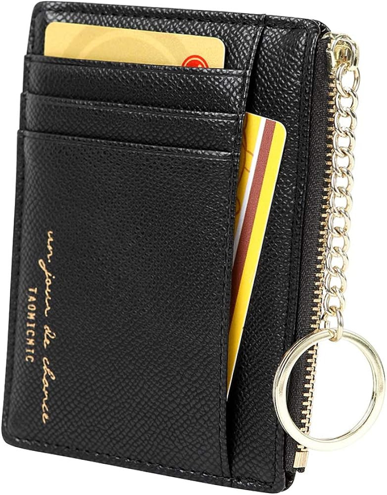 Women's 8 Cards Slim Minimalist Card Holder Coin Changes Purse Keychain Front Pocket Wallet | Amazon (US)