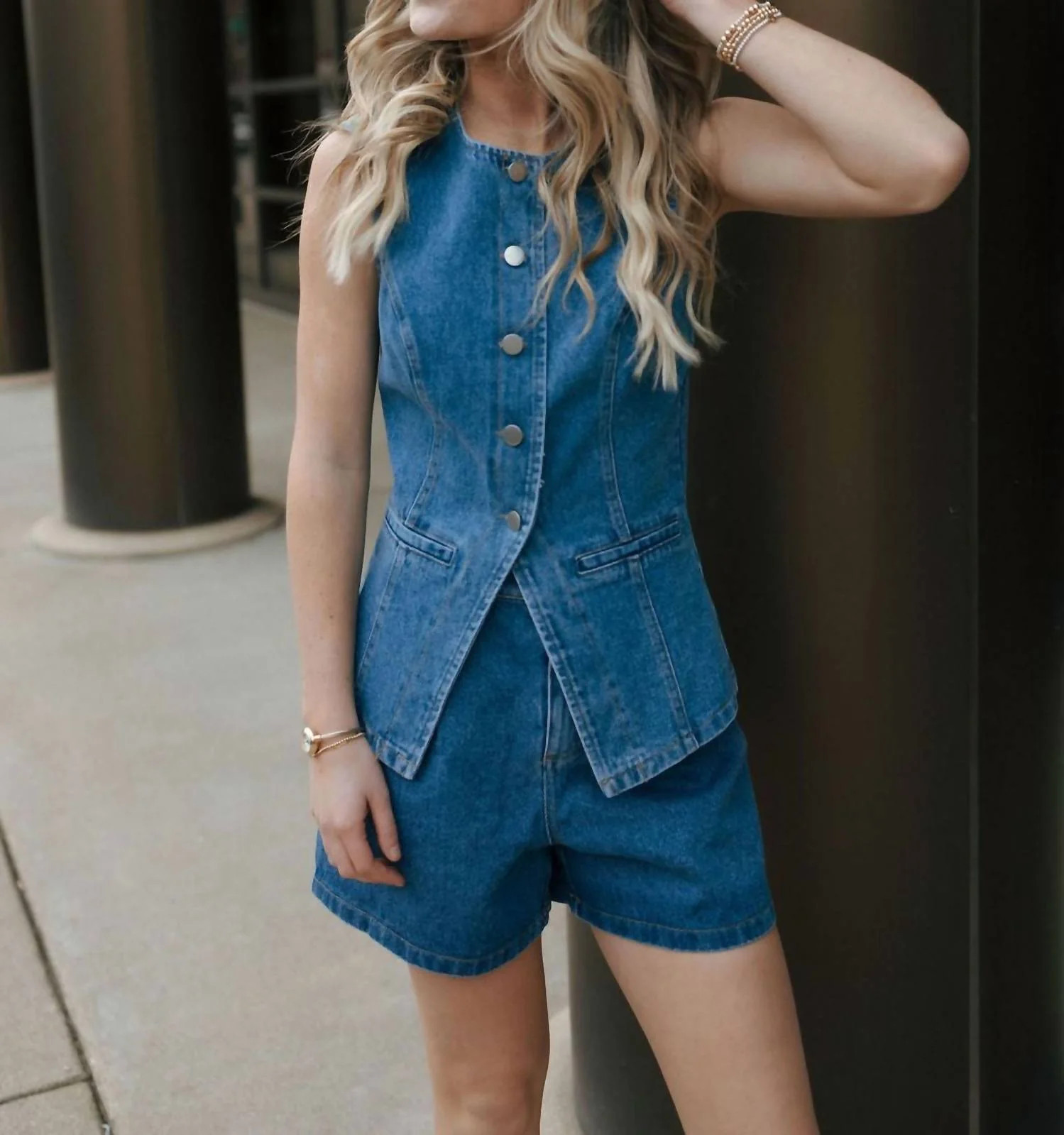 Denim Vest In Denim Dark Wash | Shop Simon