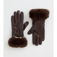 Brown Faux Fur Trimmed Faux Leather Gloves New Look | New Look (UK)