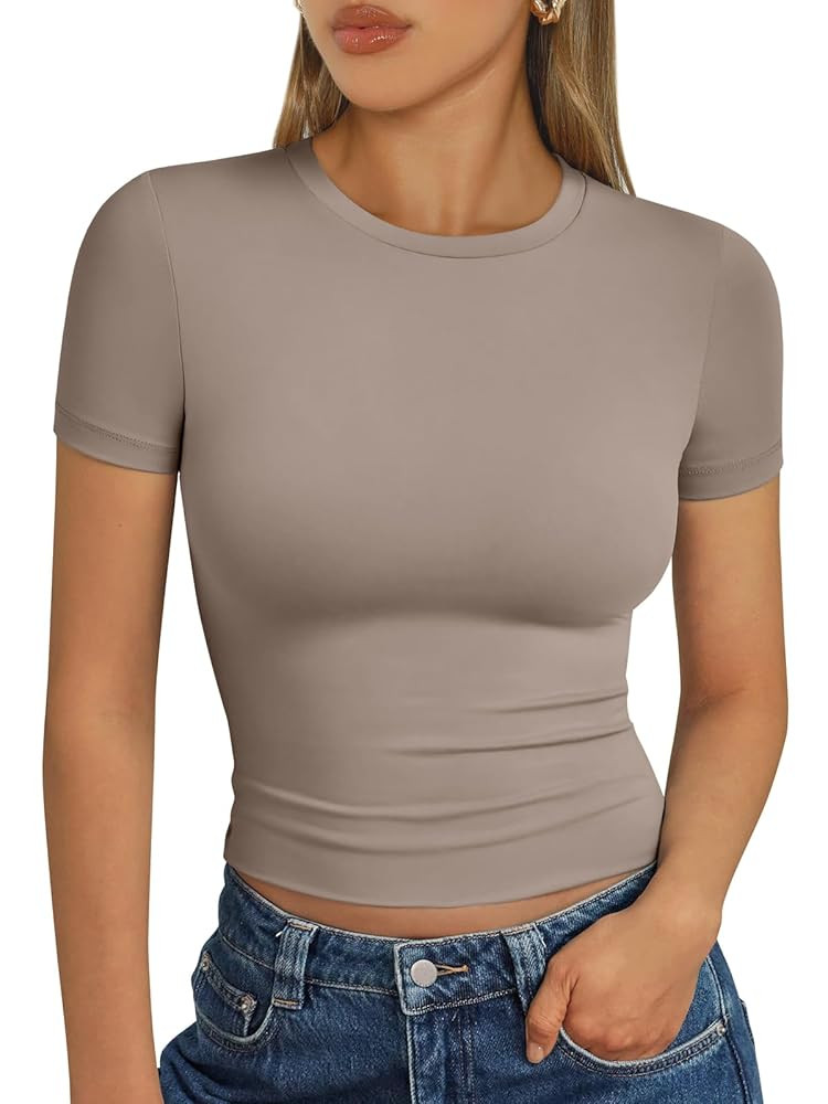 Trendy Queen Womens Basic T Shirts Summer Tops 2025 Short Sleeve Crop Tops Slim Fit Gym Workout Y... | Amazon (US)