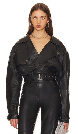 Oversized Leather Motorcycle Jacket in Black | Revolve Clothing (Global)