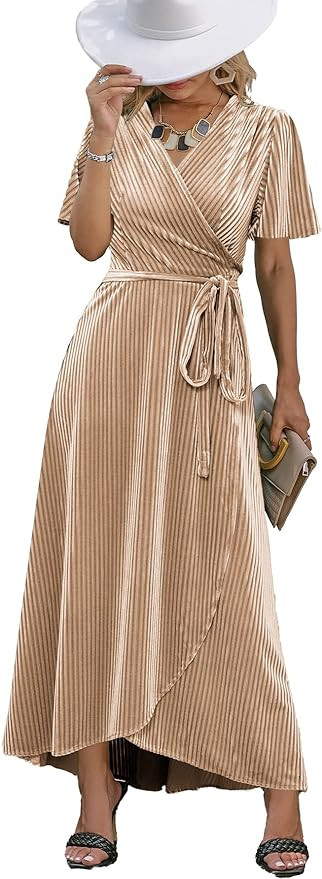 BerryGo Women's Boho V Neck Ruffle Floral Wrap Maxi Dress | Amazon (US)