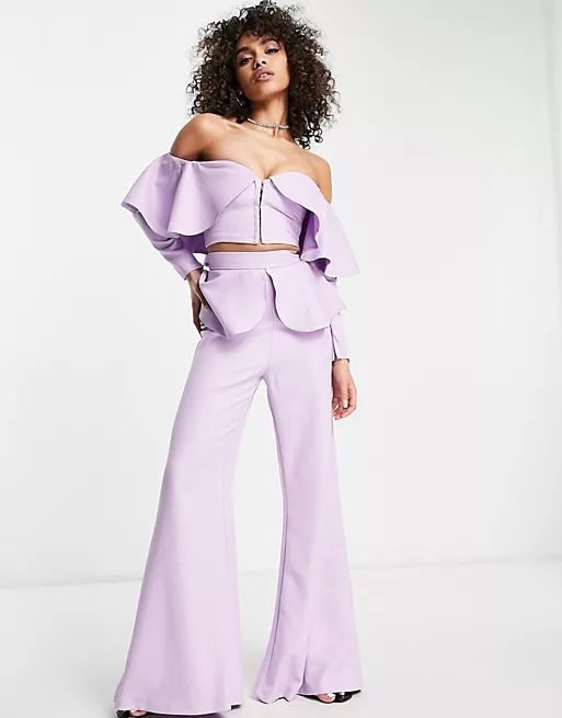 ASOS LUXE tailored set with frill overlay in lilac - part of a set | ASOS (Global)