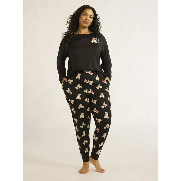Joyspun Women’s Long Sleeve Tee and Jogger Pants Pajama Set, 2-Piece, Sizes S-3X | Walmart (US)