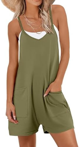 Caracilia Romper for Women Summer Casual Sleeveless Loose Overall Spaghetti Strap Shorts Jumpsuit... | Amazon (US)