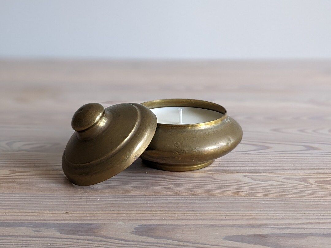 Vintage Small Brass Candle With Lid  MCM Brass Bowl  - Etsy | Etsy (US)