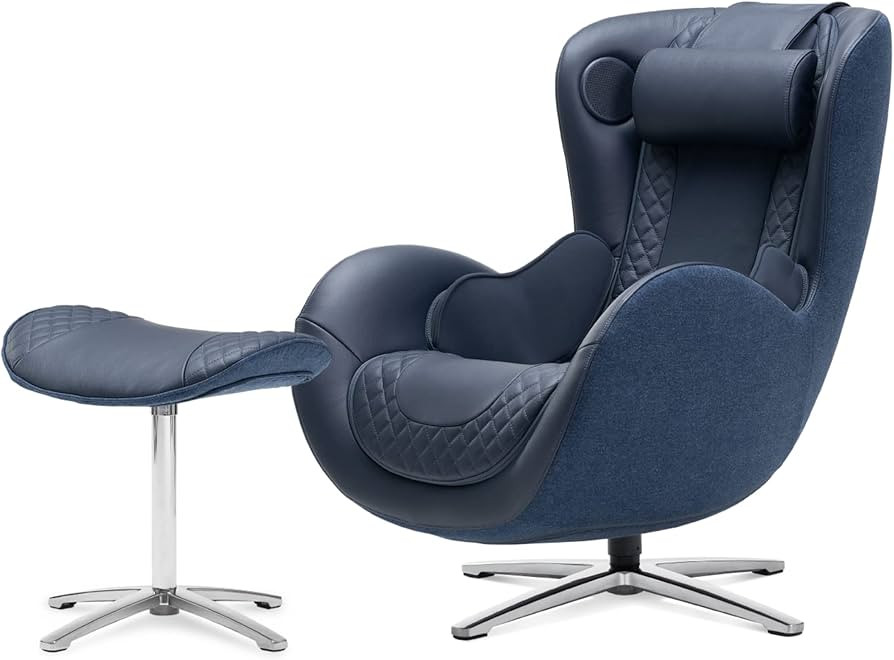 Nouhaus Classic Massage Chair with Ottoman. Blue Leather Lounge Chair, with Percussive & Shiatsu ... | Amazon (US)