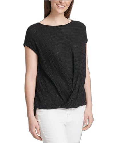 DKNY Twist Front Short Sleeve Top Black XL | Amazon (US)