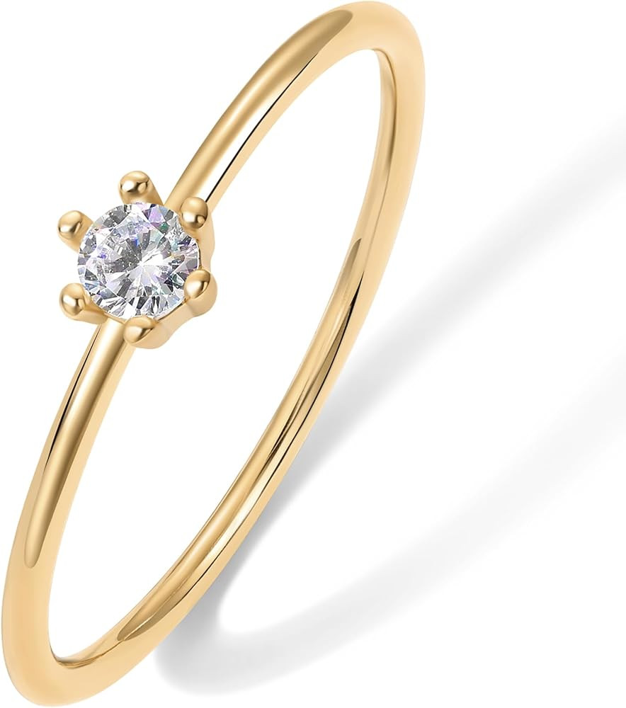 PAVOI 18K Gold Plated Round Mini Cubic Zirconia Stackable Ring for Women | Stacking Thin Band for... | Amazon (US)