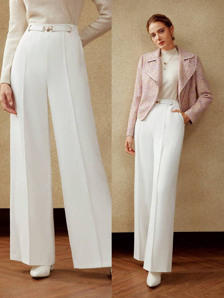 MOTF PREMIUM WIDE BELT DETAIL SUIT PANTS | SHEIN