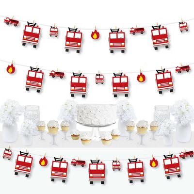 Big Dot of Happiness Fired Up Fire Truck - Firefighter Firetruck Baby Shower or Birthday Party DIY Decorations - Clothespin Garland Banner - 44 Pieces | Target