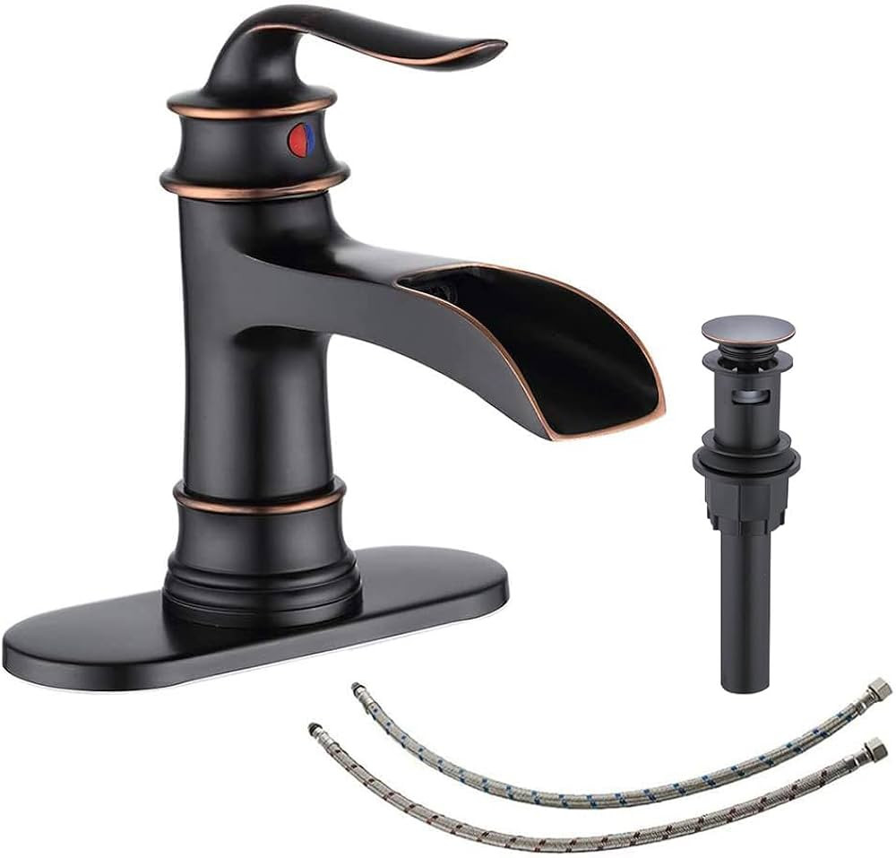 FRANSITON Waterfall Faucet Bathroom Faucet Single Handle One Hole Oil Rubbed Bronze Finish Large ... | Amazon (US)