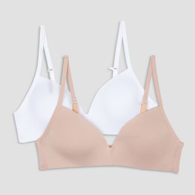 Hanes Girls' 2pk Wire Free Bra - Beige/White 32A: Molded Cup, Adjustable Strap, Back Hook Fastene... | Target