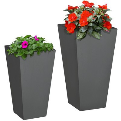 Outsunny 2-Pack MgO Flower Pots with Drainage Holes, Outdoor Planters, Durable & Stackable, for Entryway, Patio, Yard, Garden, Gray | Target