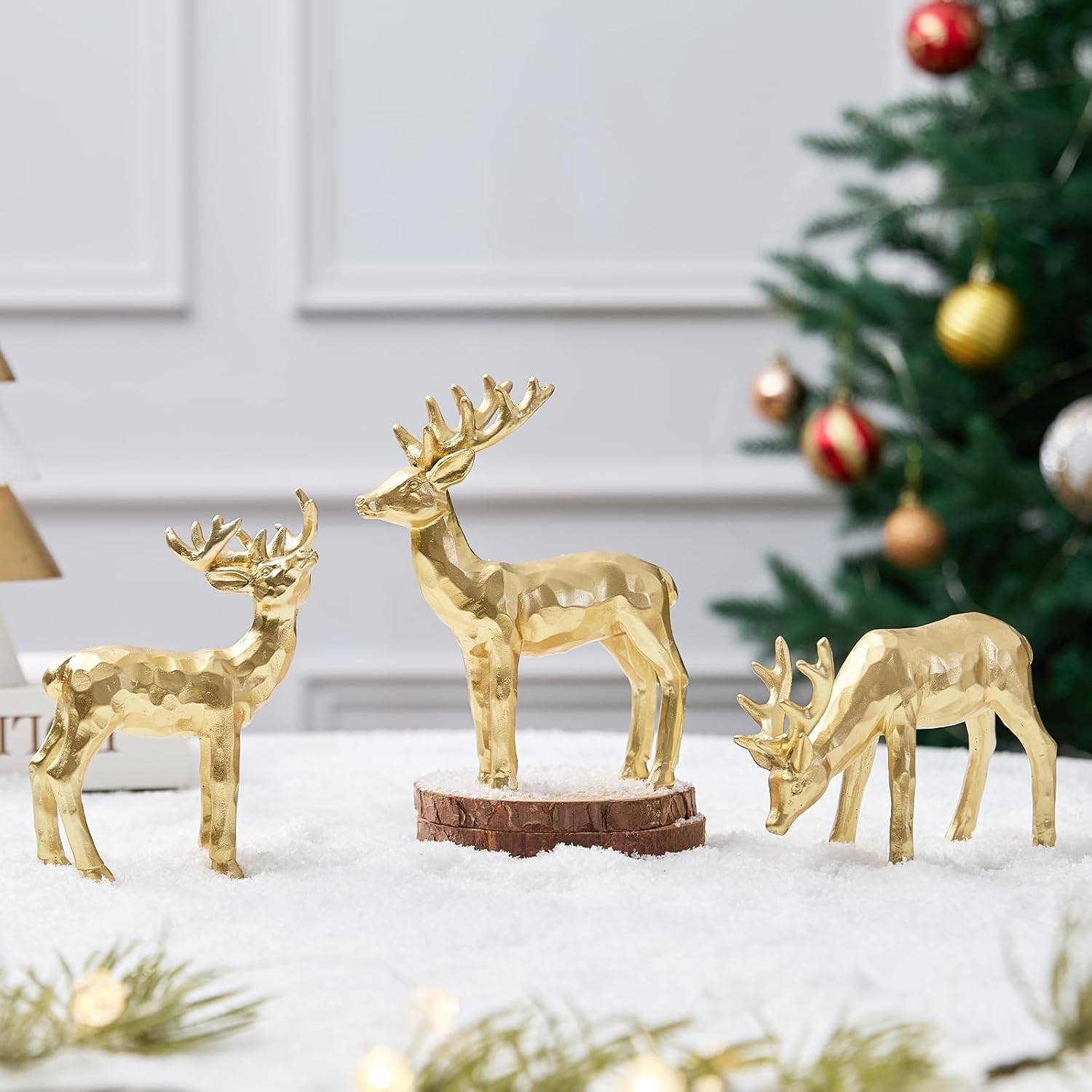 3pcs Resin Reindeer Figurines for Christmas Decor Gold Tabletop Reindeer Statues Small Decorative... | Amazon (US)