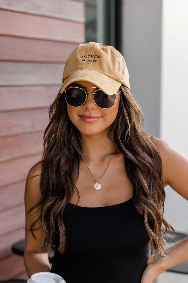 Motherhood Embroidered Camel Baseball Cap | The Pink Lily Boutique