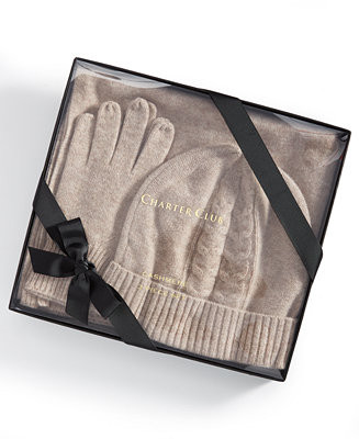 Charter Club Cashmere Hat, Gloves & Scarf Boxed Gift Set, Created for Macy's - Macy's | Macy's