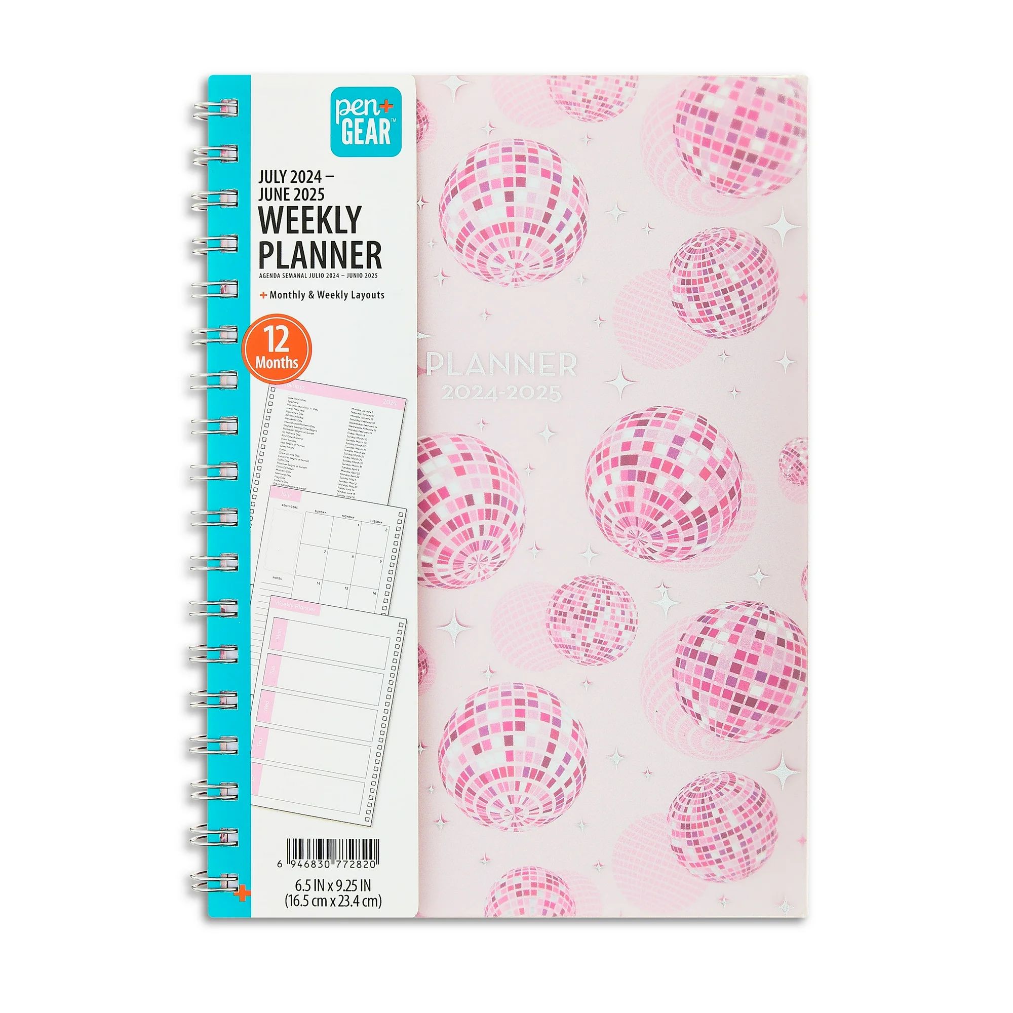 Pen+Gear 12-Month Weekly Planner, Pink Disco Balls, 6.5" x 9.25", July 2024-June 2025 | Walmart (US)