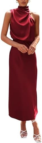 PRETTYGARDEN Women's 2025 Summer Satin Dress Elegant Sleeveless Mock Neck Cocktail Party Maxi Dre... | Amazon (US)