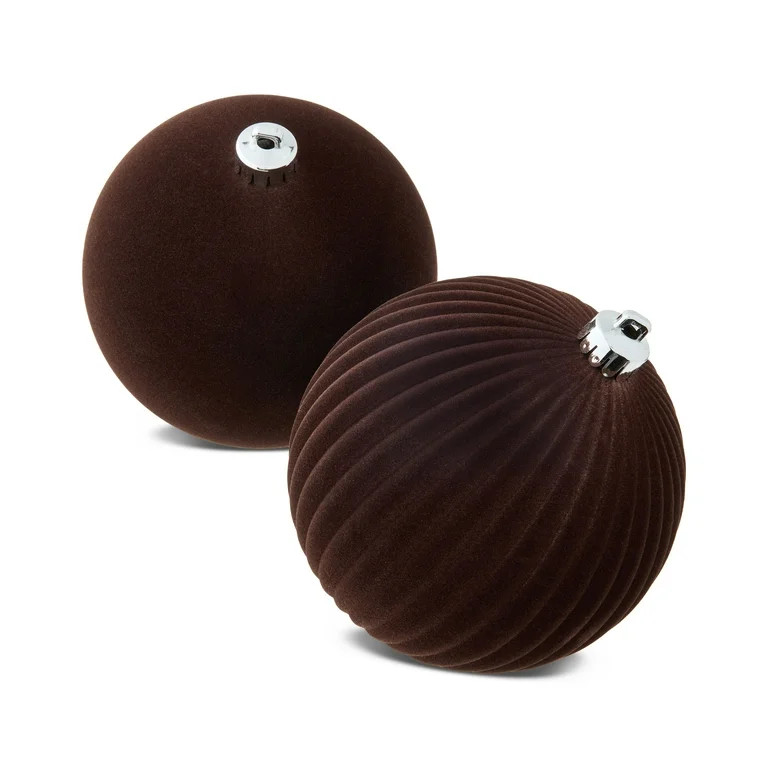 2 Count Dark Brown Flocked Jumbo Shatterproof Christmas Ornaments, 5.9", by Holiday Time | Walmart (US)