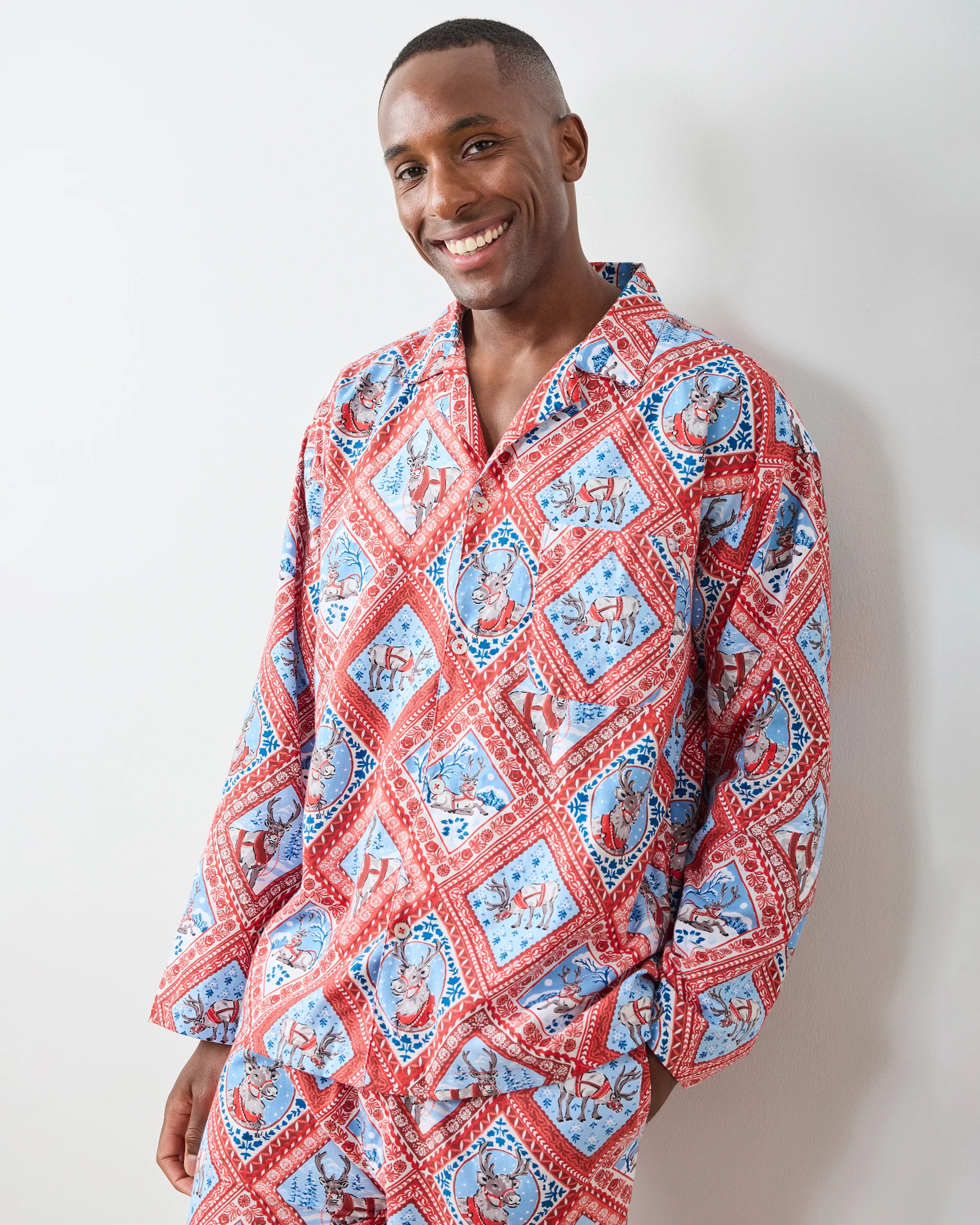 Reindeer Games - Men's Lightweight Flannel Long PJ Set - Red Sleigh | Printfresh